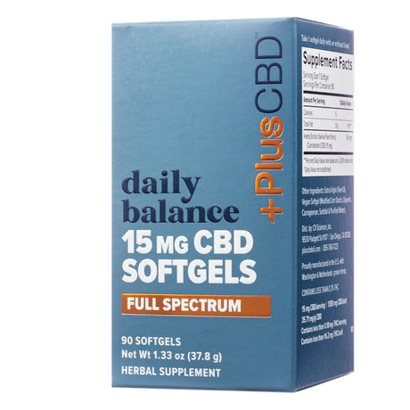 Plus CBD Daily Balance 15mg CBD Softgels 90 softgels 3 month supply