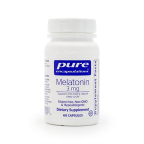 Pure Encapsulations Melatonin 3mg 60 capsules white bottle with blue and white label dietary supplement