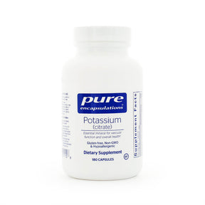Pure Encapsulations Potassium Citrate 180 capsules white bottle with blue and white label dietary supplement