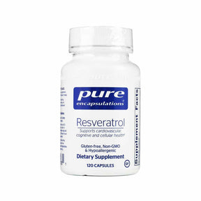 Pure Encapsulations Resveratrol 120 capsules white bottle with blue and white label dietary supplement