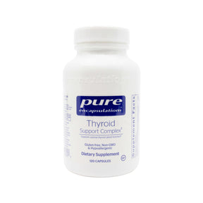 Pure Encapsulations Thyroid Support Complex white bottle with blue and white label, 120 capsules dietary supplement