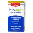 Prevagen Professional Formula dietary supplement box featuring the tagline "For Your Brain." The blue and white packaging highlights benefits like "Unique Ingredient" and "Tested Safe," and indicates a 30-capsule supply with a one capsule daily dosage.