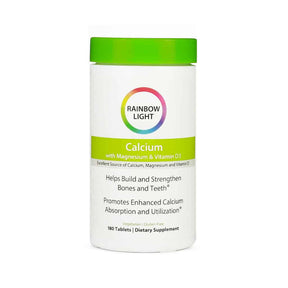 Rainbow Light Calcium 180 tablets white bottle with green cap and green label, dietary supplement