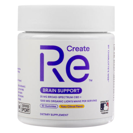 ReCreate Brain Support Gummies with CBD and Lion's Mane Mushrooms yuzu citrus flavor 30 CBD gummies 15 day supply