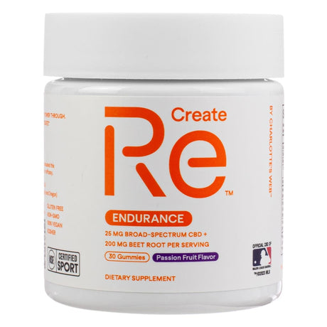 ReCreate Endurance Gummies Broad Spectrum CBD with Beet Root and Green Tea 30 CBD gummies 15 day supply passion fruit flavor