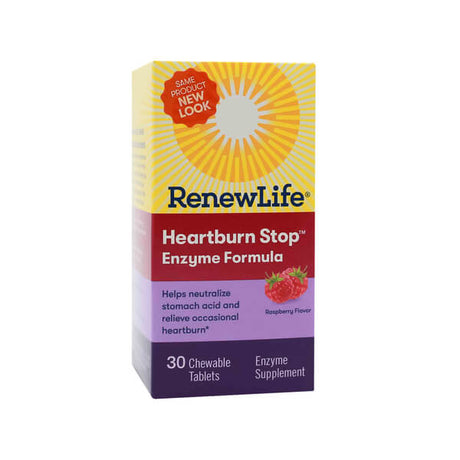 Renew Life Heartburn Stop Enzyme Formula 30 chewable tablets raspberry flavor