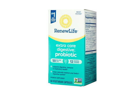 Renew Life Extra Care Digestive Probiotic Capsules 50 Billion CFU 60 capsules 2 month supply