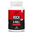 Lively Vitamin Co. Rock & Roll 120 vegetable capsules dietary supplement bottle with a bold red and black design. The label highlights 'Male enhancement formula' and '750 mg Bombyx Mori' to boost stamina and support male health.