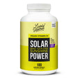 Lively Vitamin Co. Solar Power 180 vegetable capsules dietary supplement bottle with a bright yellow and black design. The label highlights 'Vegan Vitamin D3' with a potency of 125 mcg (5000 IU) and promotes 'Make your own sunshine' along with Vitamin K2 for bone density support.