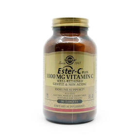 Solgar Ester-C Plus 1000 mg Vitamin C 90 tablets amber bottle with gold cap and beige label