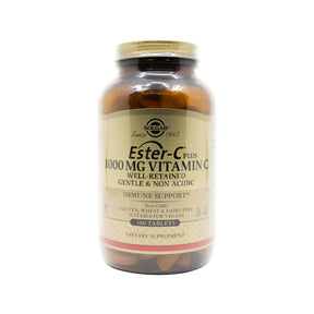 Solgar Ester-C Plus 1000 mg Vitamin C amber bottle, beige label, 180 tablets dietary supplement