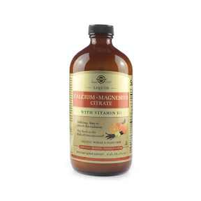 Solgar Liquid Calcium Magnesium Citrate with Vitamin D3 Orange Vanilla amber bottle, 16 fl oz liquid supplement