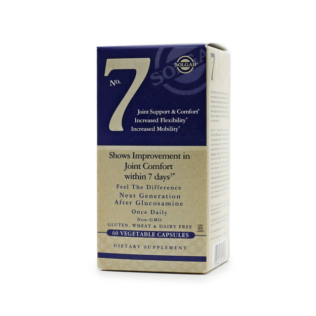 Solgar No. 7 60 vegetable capsules box, blue and gold label dietary supplement packaging