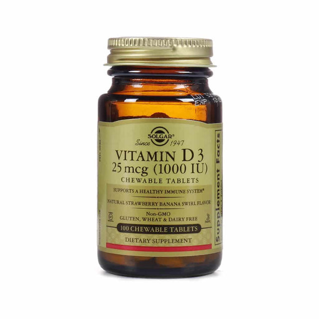 Solgar Vitamin D3 (Cholecalciferol) 25mcg (1000 IU) 100 Chewable Tablets