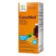 Terry Naturally CuraMed Syrup in an 8 fl oz bottle, labeled as kid-friendly and containing 250 mg of curcumin complex per serving. The packaging showcases turmeric and is designed for healthy inflammation response. Bright orange tones with child-friendly branding.