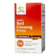 A red and orange box labeled "Terry Naturally HRG80 Red Ginseng Energy Chewable," featuring 30 chewable tablets. Highlighted benefits include being "7X stronger" and free from sugar and artificial sweeteners.