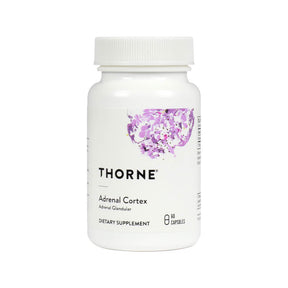 Thorne Research Adrenal Cortex capsules white bottle with purple label design, dietary supplement, 60 capsules
