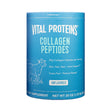 Cylindrical blue container of Vital Proteins Collagen Peptides in unflavored powder form. Promotes skin, hair, nail, and joint support with 20g collagen per serving; made from grass-fed, pasture-raised sources.