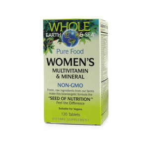 Whole Earth & Sea Women's Multivitamin & Mineral 120 tablets box, white and green label, dietary supplement