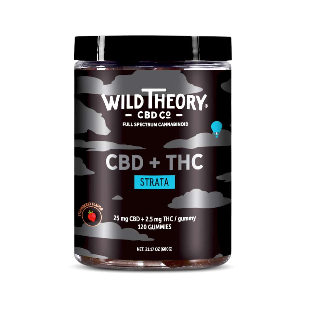 Wild Theory Strata Full Spectrum CBD THC Gummies – 2.5mg THC + 25mg CBD – Strawberry 120 gummies