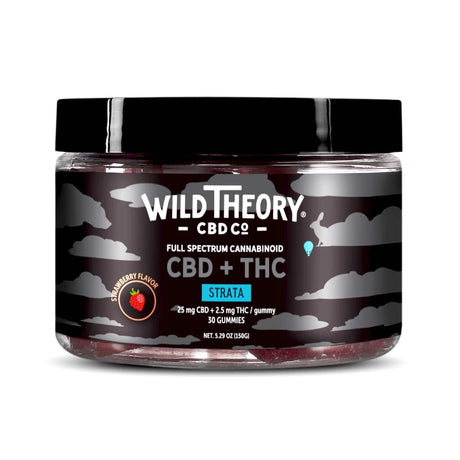 Wild Theory Strata Full Spectrum CBD THC Gummies – 2.5mg THC + 25mg CBD – Strawberry 30 gummies