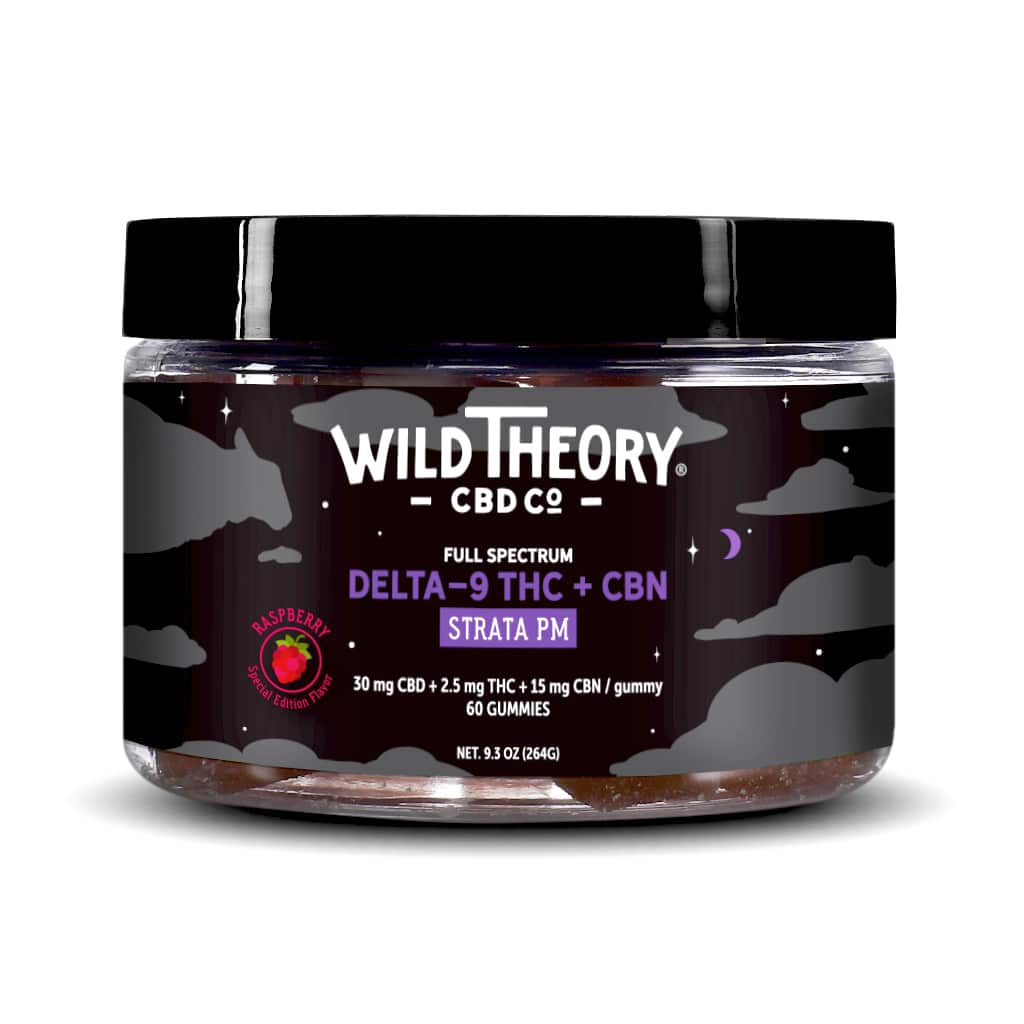 Wild Theory Strata PM Gummies – 2.5mg THC + 15mg CBN + 30mg CBD Raspberry 60 gummies