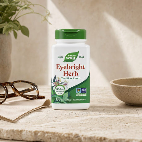 Nature's Way Eyebright Herb bottle displayed on a bright home shelf