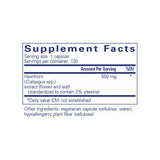 Pure Encapsulations Hawthorn Extract supplement facts panel listing ingredients, dosage, and serving size