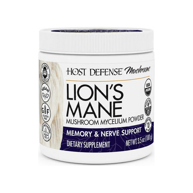 Host Defense Lion's Mane Mushroom Powder 3.5 oz front label container
