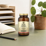 Solgar DLPA 500 mg Vegetable Capsules bottle angled view with gold label