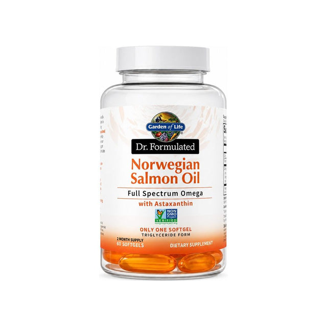 Garden of Life Norwegian Salmon Oil 60 softgels front bottle label