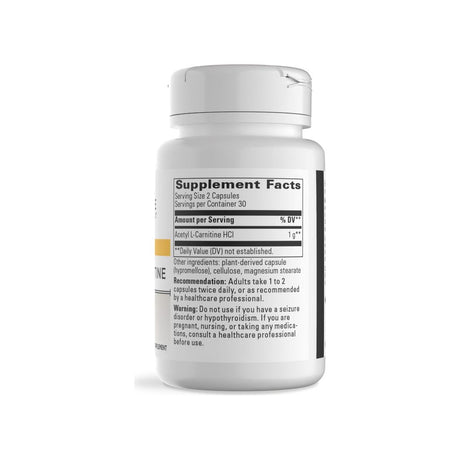 Integrative Therapeutics Acetyl L-Carnitine supplement facts panel listing ingredients and serving size