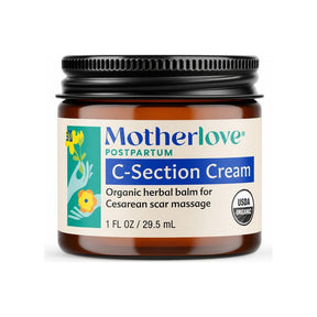 Motherlove Postpartum C-Section Cream glass jar with USDA Organic front label