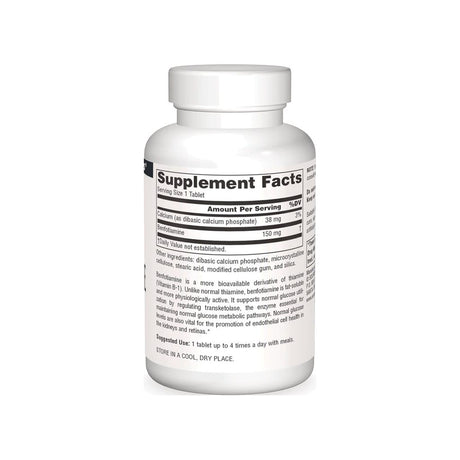 Source Naturals Benfotiamine 150 mg supplement facts panel listing ingredients and serving size
