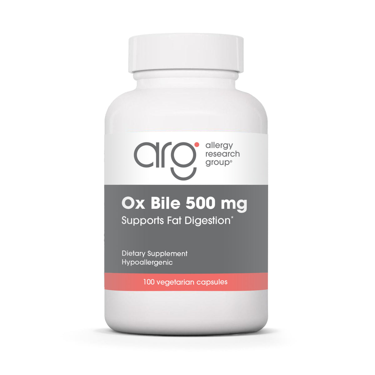 Allergy Research Group Ox Bile 500 mg 100 vegetarian capsules bottle, front label