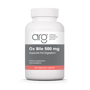 Allergy Research Group Ox Bile 500 mg 100 vegetarian capsules bottle, front label