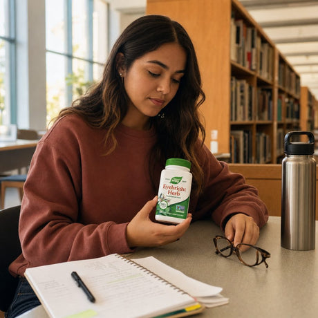 Nature's Way Eyebright Herb capsules bottle on a kitchen counter