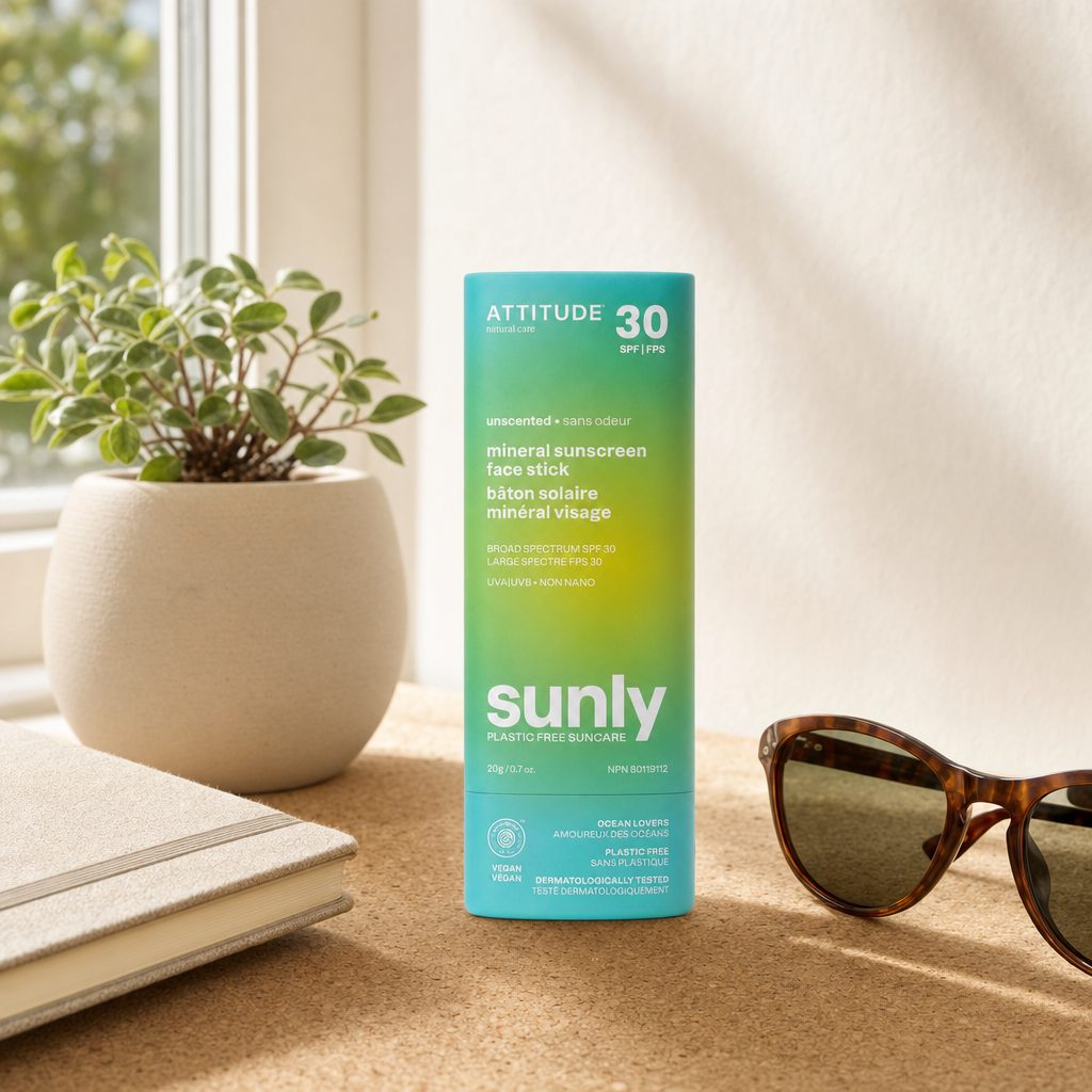 Woman applying Attitude Mineral Sunscreen Face Stick SPF 30 outdoors