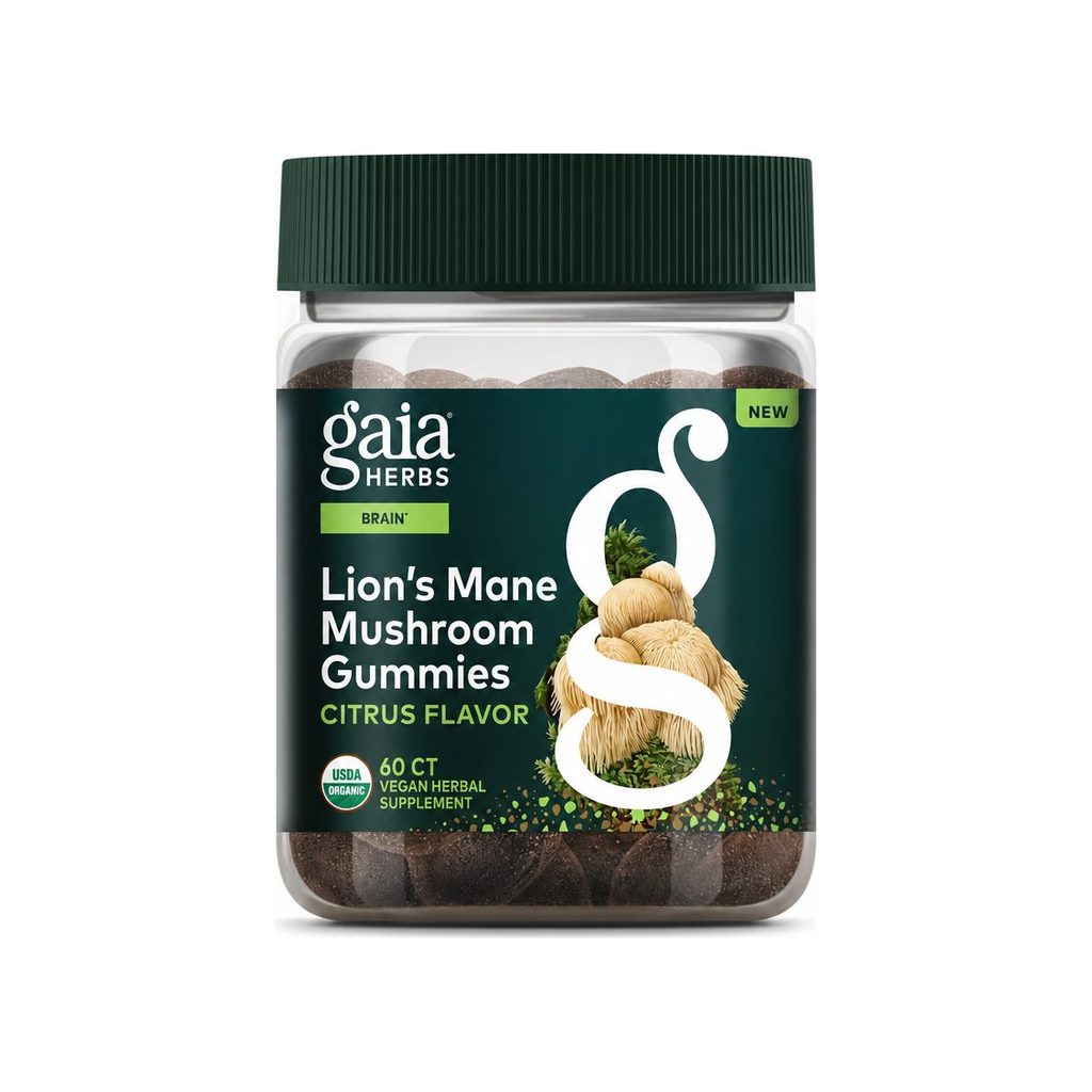 Gaia Herbs Lion's Mane Mushroom Gummies 60-count bottle with front label