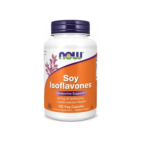 NOW Foods Soy Isoflavones 120 Veg Capsules front bottle label
