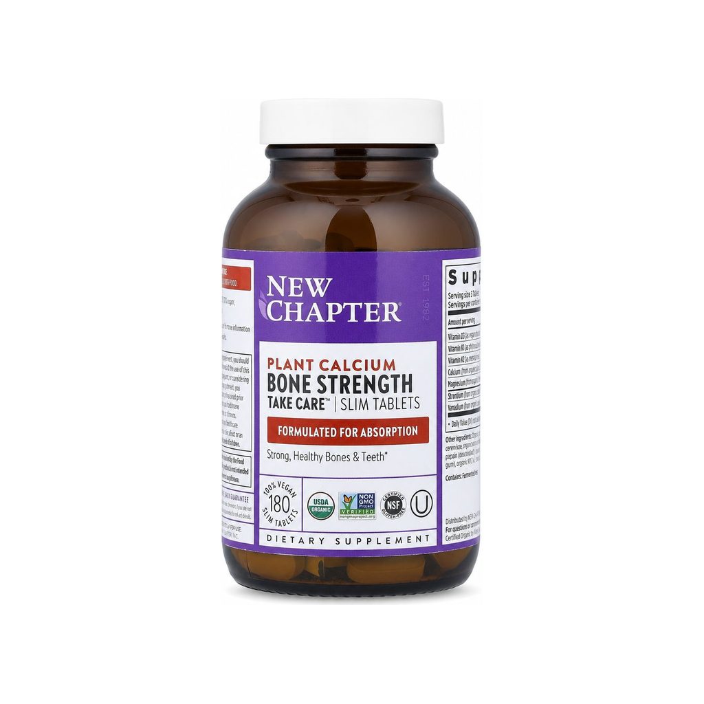 New Chapter Bone Strength Take Care 180 tablets front bottle with organic plant calcium label