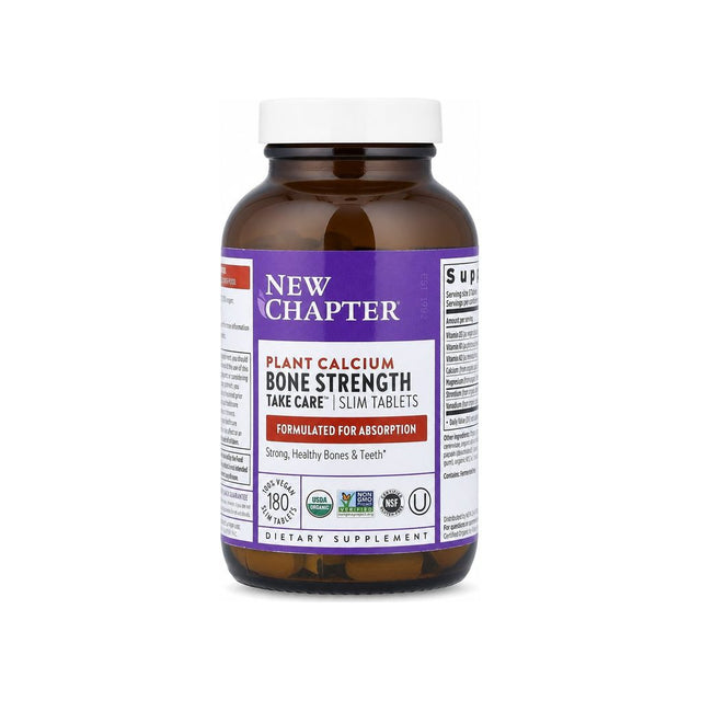 New Chapter Bone Strength Take Care 180 tablets front bottle with organic plant calcium label