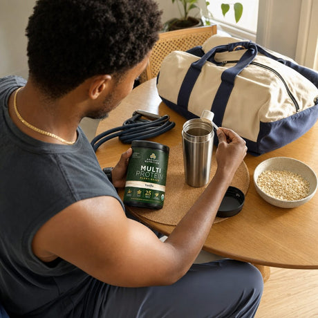 Ancient Nutrition Multi Protein Plant Based Powder Vanilla benefit icons for protein and digestion