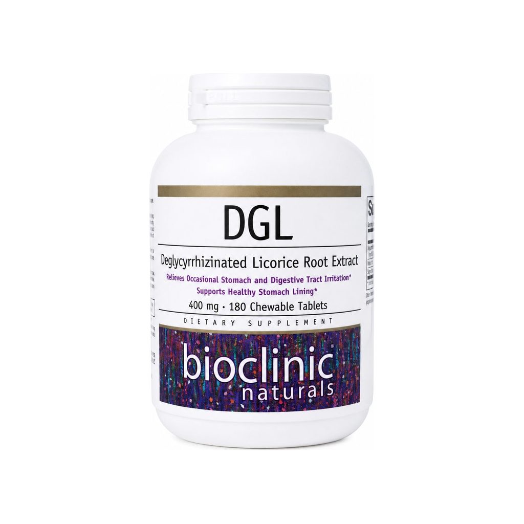 Bioclinic Naturals DGL Chewable Tablets 180-count bottle front label