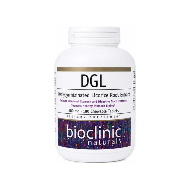 Bioclinic Naturals DGL Chewable Tablets 180-count bottle front label