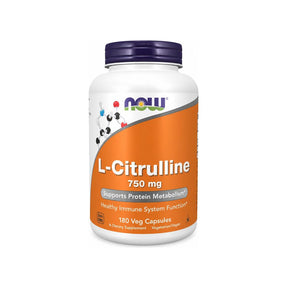 NOW Foods L-Citrulline 750 mg 180 Veg Capsules front bottle label