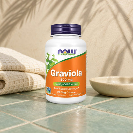 NOW Foods Graviola Capsules bottle side label with suggested use and cautions