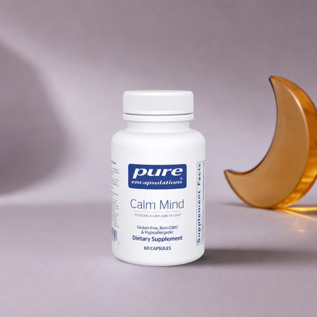 Pure Encapsulations Calm Mind bottle with vegetarian capsules displayed beside it