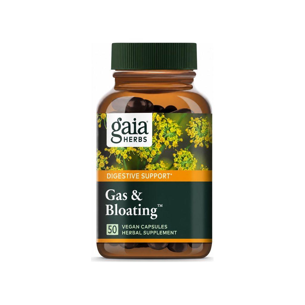 Gaia Herbs Gas & Bloating 50-capsule bottle front packshot