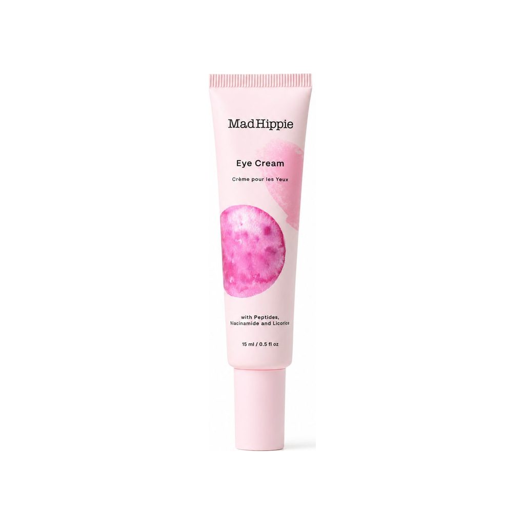 Mad Hippie Eye Cream 0.5 fl oz tube and box with peptides, niacinamide, and licorice label